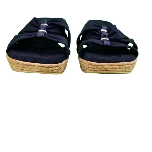✅Womens 8M Italian Shoemakers Sandals Wedge Heel Slip On Black Made in Italy - Picture 13 of 16